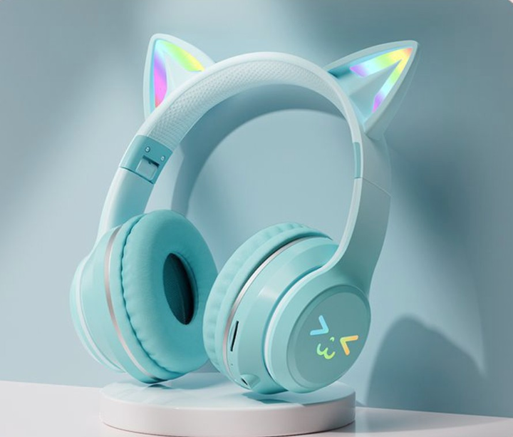 Дитячі бездротові навушники CATEAR BT618 з вушками та RGB-підсвіткою Bluetooth зелені - зображення 3