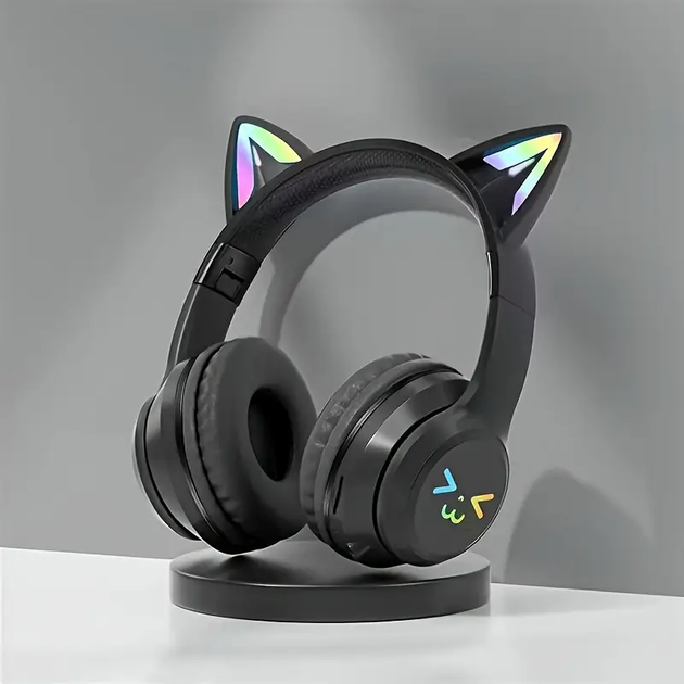 Детские беспроводные наушники CATEAR BT618 с ушками и RGB-подсветкой Bluetooth чер - изображение 3