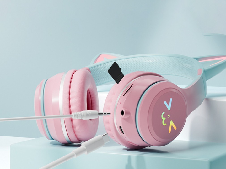 Дитячі бездротові навушники CATEAR BT618 з вушками та RGB-підсвіткою Bluetooth рожеві - зображення 4