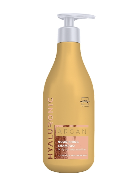 Шампунь для сухих и обезвоженных волос Unic Hyaluronic Argan Nourishing Shampoo 500 мл - Фото 1 Шампунь для сухих и обезвоженных волос Unic Hyaluronic Argan Nourishing Shampoo 500 мл - изображение 1