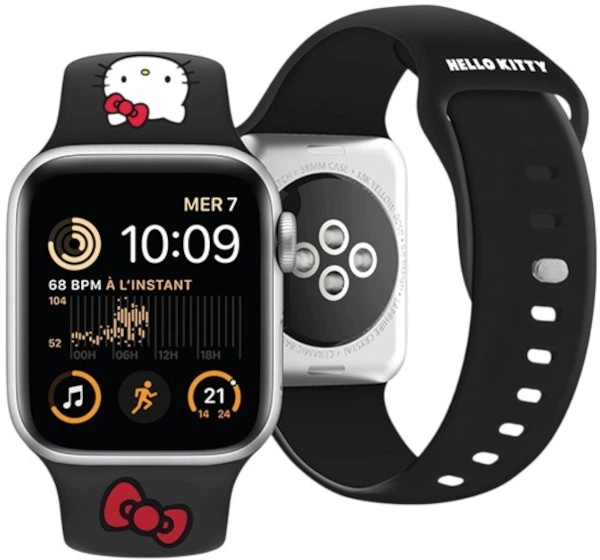 Pasek Hello Kitty Silicone Kitty Head do Apple Watch Series 1/2/3/4/5/6/7/8/SE/SE2 38-41 mm Black (3666339211950) - obraz 2