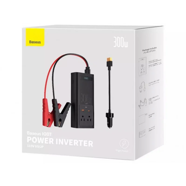 Автомобільний інвертор для електросамокатів Baseus IGBT Power Inverter 300W (110V US/JP ) Black + перехідник - зображення 2