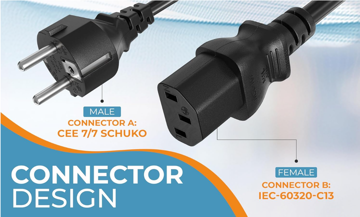 Кабель питания 2 шт Cable Leader 6ft 18AWG, европейская вилка Schuko CEE 7/7 до IEC320 C13, 10A/250V, - Фото 8 Кабель питания 2 шт Cable Leader 6ft 18AWG, европейская вилка Schuko CEE 7/7 до IEC320 C13, 10A/250V, - изображение 8