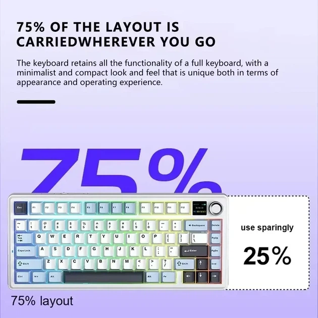 Беспроводная механическая клавиатура AULA F75 MAX White Blue, LEOBOG Reaper Switch, размер 75%, RGB подсветки (2.4G/Bluetooth/USB) - Фото 8 Беспроводная механическая клавиатура AULA F75 MAX White Blue, LEOBOG Reaper Switch, размер 75%, RGB подсветки (2.4G/Bluetooth/USB) - изображение 8