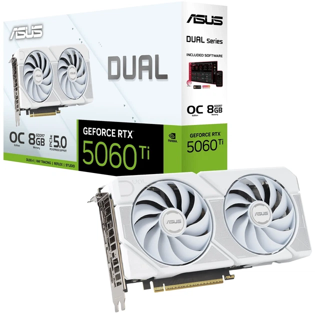 Відеокарта ASUS NVIDIA DUAL-RTX5060TI-O8G-WHITE DUAL-RTX5060TI-O8G-WHITE ASUS (DUAL-RTX5060TI-O8G-WHITE) - Фото 13 Відеокарта ASUS NVIDIA DUAL-RTX5060TI-O8G-WHITE DUAL-RTX5060TI-O8G-WHITE ASUS (DUAL-RTX5060TI-O8G-WHITE) - изображение 13