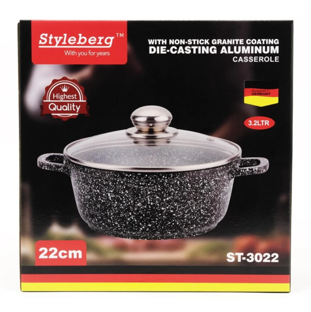Кастрюля с крышкой Styleberg гранитное покрытие 3.2 л 22x10 см ST 00302288 - изображение 2