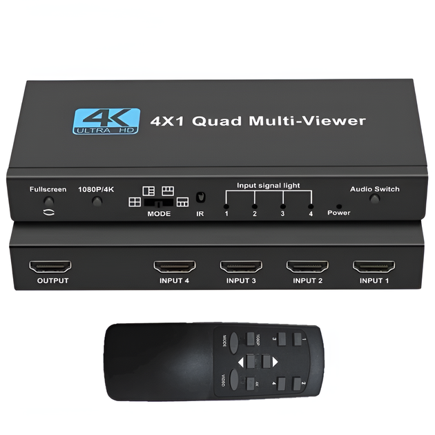 Мультиэкранный HDMI сплиттер с Quad View Addap HVS13, HDMI коммутатор для разделения 4-х источников видео на 1 экран, 4K, Черный - Фото 1 Мультиэкранный HDMI сплиттер с Quad View Addap HVS13, HDMI коммутатор для разделения 4-х источников видео на 1 экран, 4K, Черный - изображение 1