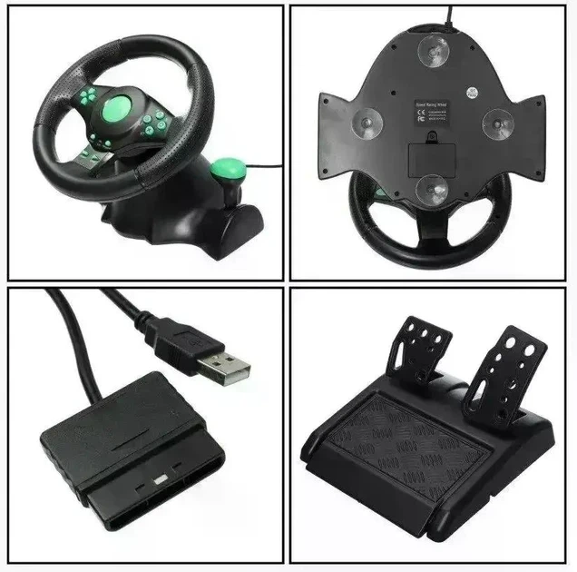 Ігрове кермо з педалями Vibrating Wheel для PS3/PS2/PC 3в1 - Фото 2 Ігрове кермо з педалями Vibrating Wheel для PS3/PS2/PC 3в1 - зображення 2
