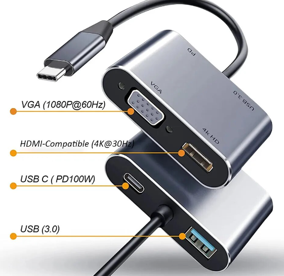 Док-станция удлинитель USB-концентратора сплиттера 4 в 1 HDML VGA 4 порта - изображение 3
