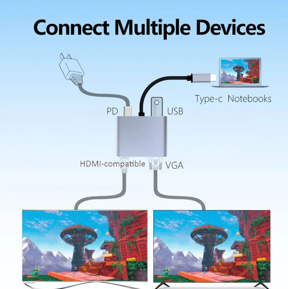 Док-станция удлинитель USB-концентратора сплиттера 4 в 1 HDML VGA 4 порта - изображение 4