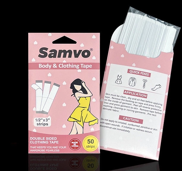 Двусторонний прозрачный тейп для одежды SAMVO. Незаметная фиксация декольте и вырезов 50 шт - Фото 1 Двусторонний прозрачный тейп для одежды SAMVO. Незаметная фиксация декольте и вырезов 50 шт - изображение 1