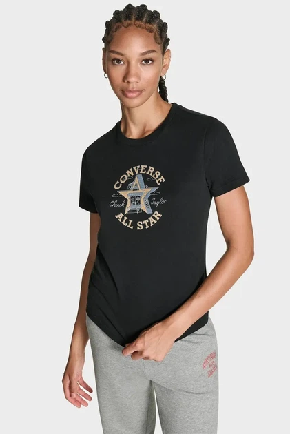 Жіноча чорна футболка CHUCK PATCH Converse XS CVW5T241 - Фото 1 Жіноча чорна футболка CHUCK PATCH Converse XS CVW5T241 - изображение 1