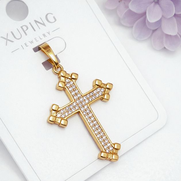 Крестик Xuping Jewelry длина с ушком 3.6см на цепочку до 4мм медзолото позолота 18К цирконий к360 - Фото 1 Крестик Xuping Jewelry длина с ушком 3.6см на цепочку до 4мм медзолото позолота 18К цирконий к360 - изображение 1