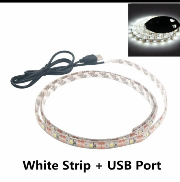 Светодиодная лента 5 м от USB, холодный белый, лента от павербанка, диодная подсветка. - изображение 4