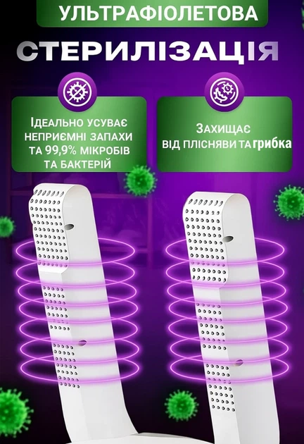 Ультрафиолетовая сушилка для обуви и одежды, электросушилка UKC Shoe Dryer с регулировкой температуры, белая - изображение 3
