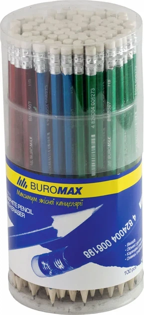 Олівець чорнографітний Buromax Mephisto асорті дерев'яний шестигранний HB з гумкою (BM.8507) - Фото 1 Олівець чорнографітний Buromax Mephisto асорті дерев'яний шестигранний HB з гумкою (BM.8507) - зображення 1
