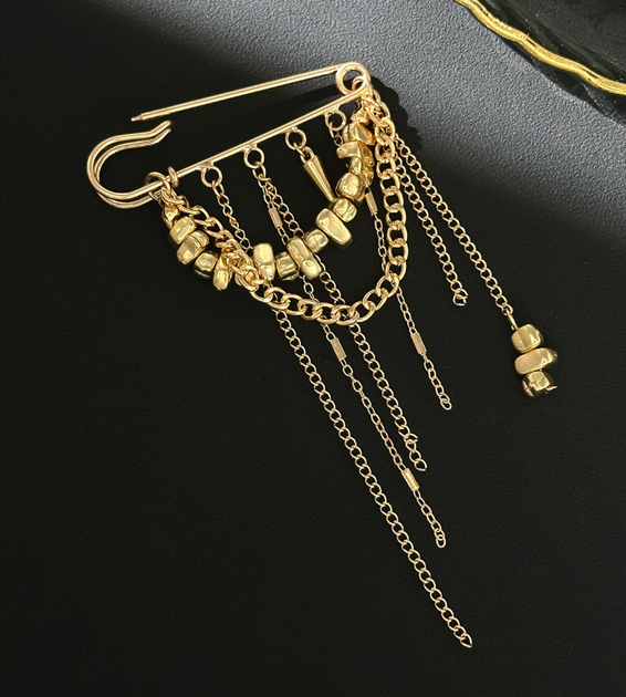 Брошь-булавка Fashion Jewerly многофункциональная с цепочками Y2K брошь-фиксатор для декора одежды, джинсов, сумок, золотистая (SVS) - Фото 5 Брошь-булавка Fashion Jewerly многофункциональная с цепочками Y2K брошь-фиксатор для декора одежды, джинсов, сумок, золотистая (SVS) - изображение 5