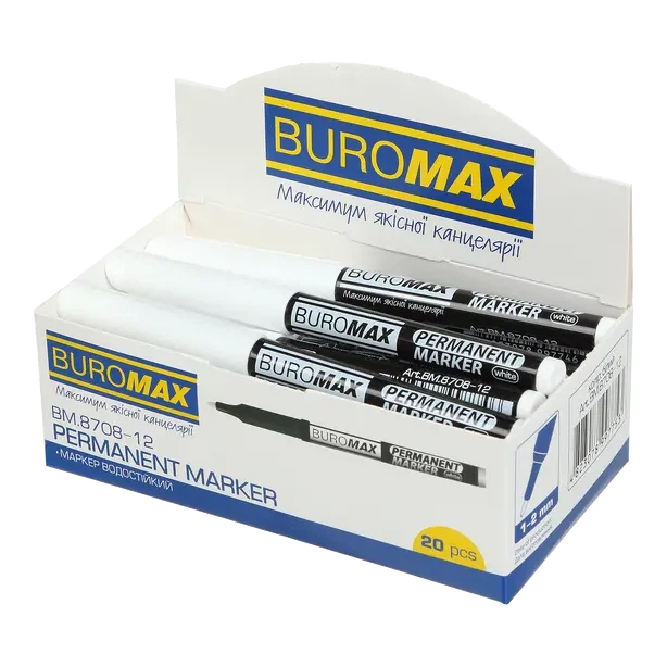 Маркер водостійкий Buromax білий 1-2 мм круглий (BM.8708-12) - Фото 2 Маркер водостійкий Buromax білий 1-2 мм круглий (BM.8708-12) - зображення 2