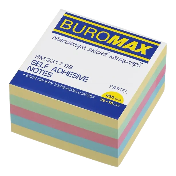 Стікер для нотаток Buromax 75х75мм 450арк пастель (BM.2317-99) - Фото 1 Стікер для нотаток Buromax 75х75мм 450арк пастель (BM.2317-99) - зображення 1