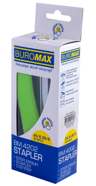 Степлер пластиковий Buromax RUBBER TOUCH №24/6 - 26/6 до 20арк. салатовий (BM.4202-15) - зображення 2