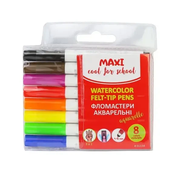 Фломастери акварельні MAXI 8 кольорів (MX01134) - Фото 1 Фломастери акварельні MAXI 8 кольорів (MX01134) - изображение 1