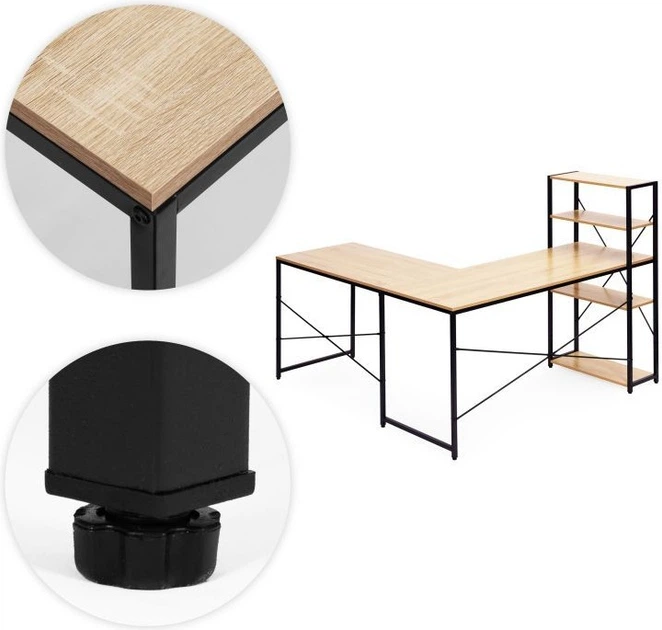 Biurko komputerowe ModernHome by Multistore narożne z regałem 4 półki TH-CD-6-16 Jasny dąb (5905817011100) - obraz 5