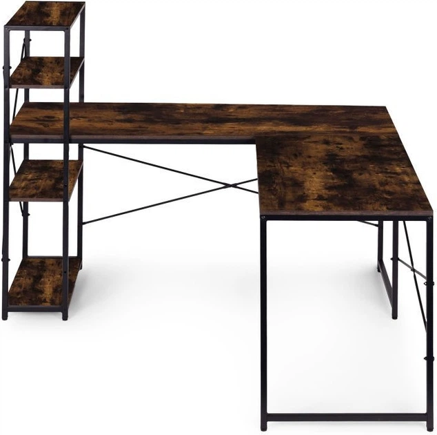 Biurko komputerowe ModernHome by Multistore narożne z regałem 4 półki TH-CD-7-16 Postarzany orzech (5905817011100) - obraz 2