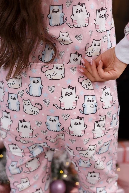 Женская пижама пожама SweetJama Frozy с карманом на попе и капюшоном М розовые коты - изображение 6