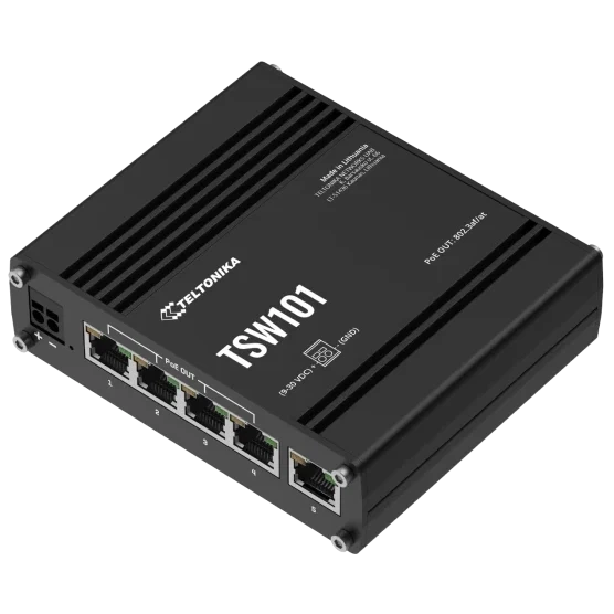 Коммутатор 5 портов неуправляемый Teltonika TSW101 POE+ для использования в транспорте - Фото 2 Коммутатор 5 портов неуправляемый Teltonika TSW101 POE+ для использования в транспорте - изображение 2