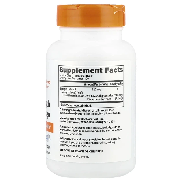 Екстракт Гінкго Білоба екстра сила Doctor's Best (Extra Strength Ginkgo) 120 мг 120 капсул (DRB-00091) - изображение 2