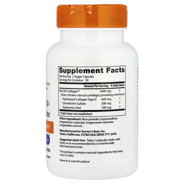Гіалуронова кислота та хондроїтин сульфат Doctor's Best (Hyaluronic acid+Chondroitin sulfate) 50 мг/100 мг 60 капсул (DRB-00146) - изображение 2