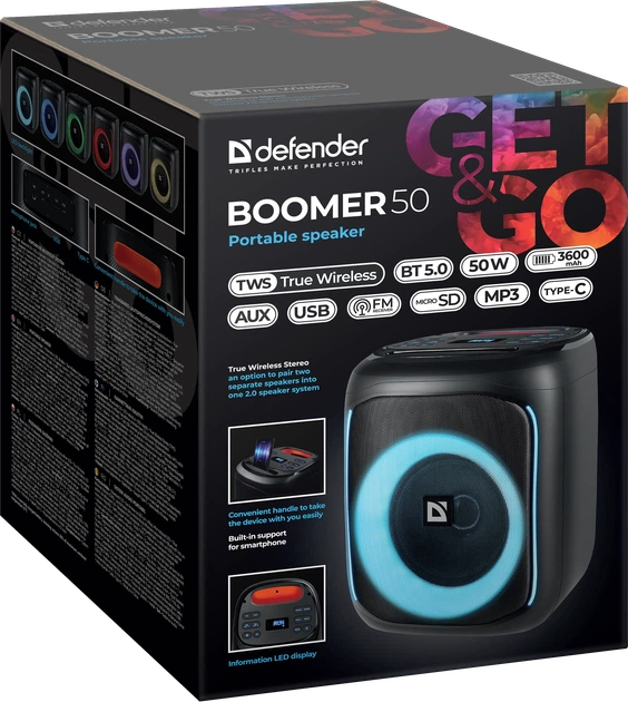 Портативная колонка Defender Boomer 50 50W Bluetooth Black (4745090823851) - изображение 11