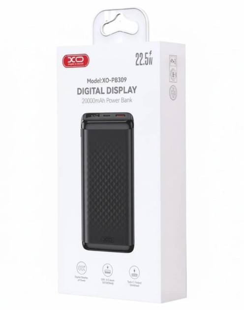 Універсальна мобільна батарея 20000 mAh XO PB309 22.5 W повербанк з дисплеєм чорний - зображення 3