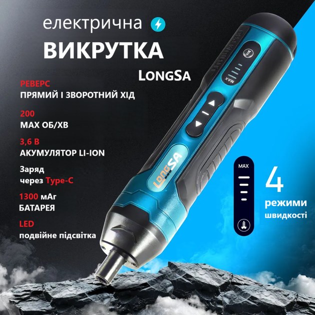 Акумуляторна викрутка LONGSA TY-CS07 105 предметів електровикрутка 200 об/хв 5/10 Нм LED-підсвітка реверс Type-C кейс для зберігання - зображення 4