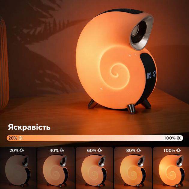 Беспроводная мини умная смарт колонка 4 в 1 с блютуз Сonch Music Light, 256 режимов освещения - изображение 4