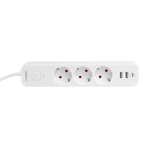 Мережевий подовжувач із заземленням 3 розетки/2USB-A/1Type-C 3м з кнопкою білий VF-PD33G2U1C-W Oncord Videx - изображение 4