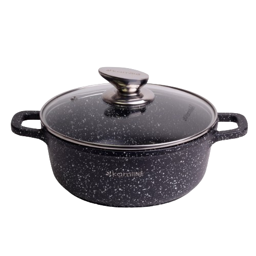 Каструля литий алюміній 2,3л 20*8,5см скляна кришка а/п Black marble 4404 KAMILLE - Фото 1 Каструля литий алюміній 2,3л 20*8,5см скляна кришка а/п Black marble 4404 KAMILLE - зображення 1