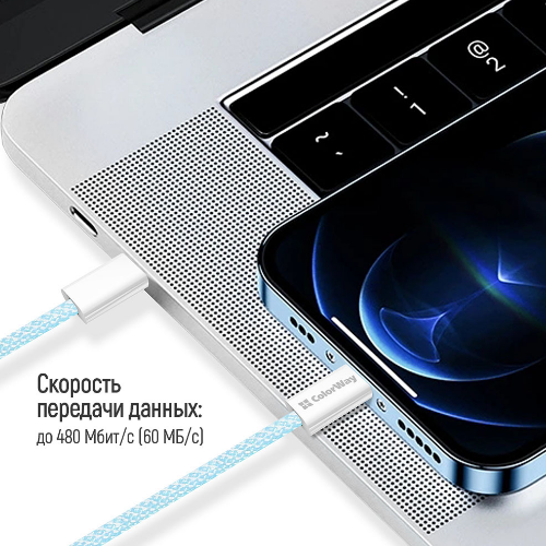 Кабель USB PD Type-C/Type-C ColorWay CW-CBPDCC061-BL 3,0A 60W 1м синій - изображение 5