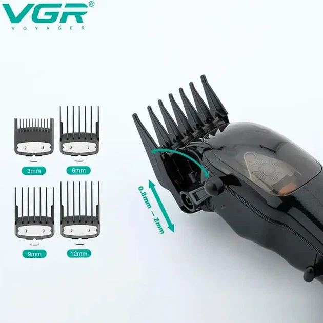 Профессиональная машинка для стрижки волос VGR V-653 беспроводная с зарядной базой 2500 мАч черный - изображение 5