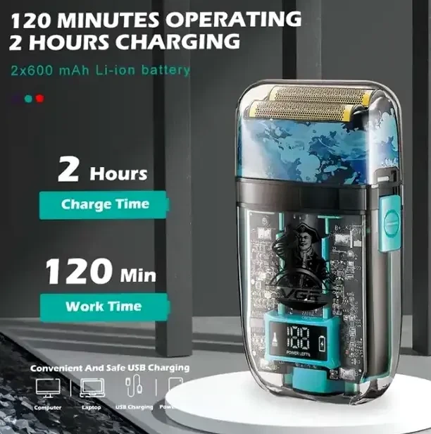 Электробритва VGR Professional Foil Shaver V-352 7500 об/мин Li-Ion 1200 мАч USB Type-C прозрачный синий - изображение 4
