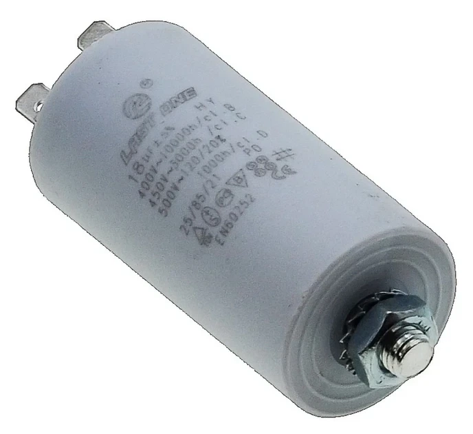 Конденсатор 18 мкФ (35×65 мм, клеммы + винт, HY2 CBB-60M) (кон010)) - Фото 1 Конденсатор 18 мкФ (35×65 мм, клеммы + винт, HY2 CBB-60M) (кон010)) - изображение 1