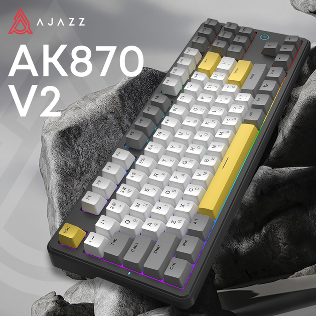 Клавиатура AJAZZ AK870 V2 Flying Fish Switch Black/Grey/Yellow (AK870-V2-FF-BGY) - изображение 6