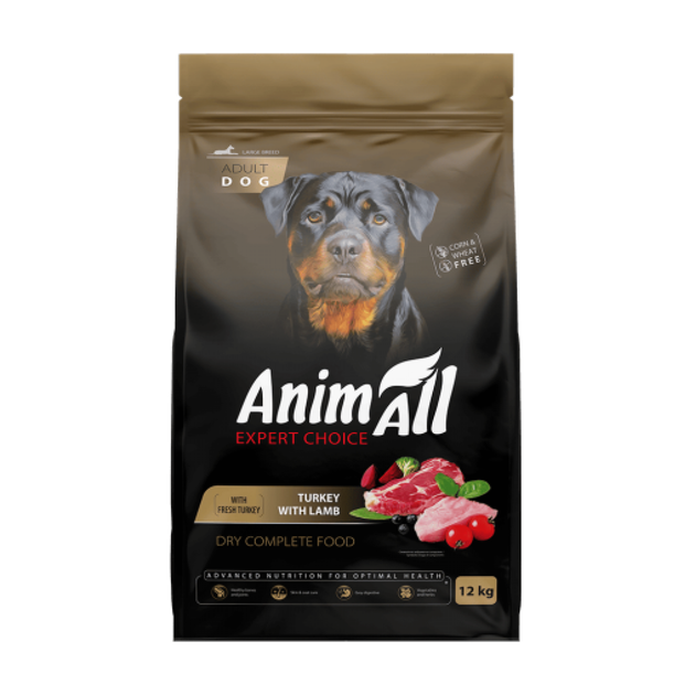 Сухой корм AnimAll для взрослых собак больших пород, со свежей индейкой и ягненком, 12кг - Фото 1 Сухой корм AnimAll для взрослых собак больших пород, со свежей индейкой и ягненком, 12кг - изображение 1