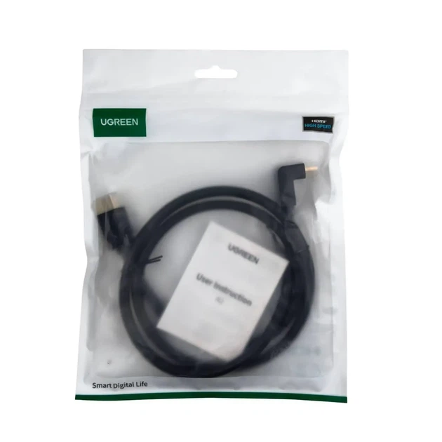 Кабель UGREEN HDMI 4K Cable Male to Male 90 Degree Black 1м - Фото 4 Кабель UGREEN HDMI 4K Cable Male to Male 90 Degree Black 1м - зображення 4