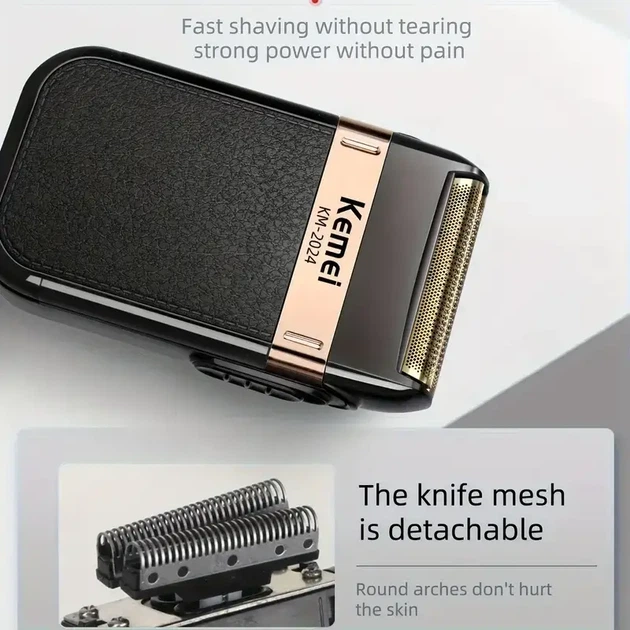 Kemei KM-2024 шейвер для мужчин (серый, USB, двойная головка) - изображение 5