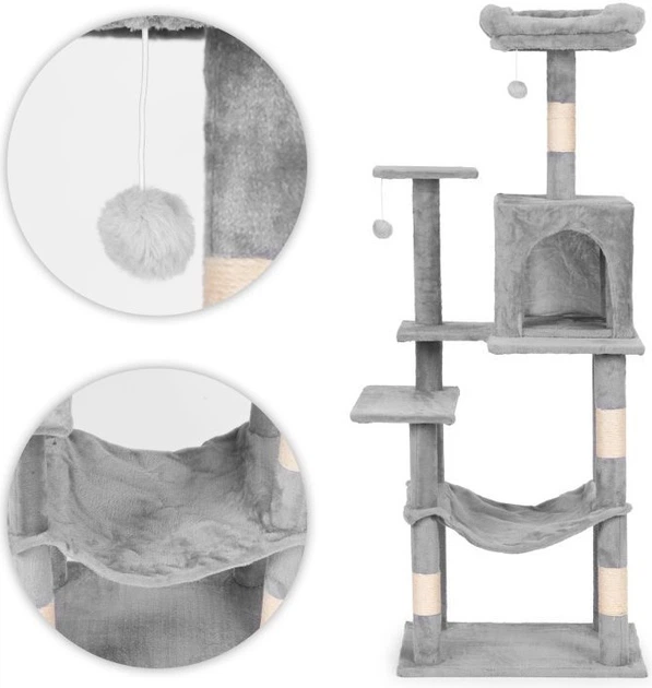 Drapak Petsi AIE-ATS39 wieża z domkiem 146 cm Szary (5905817010448) - obraz 5