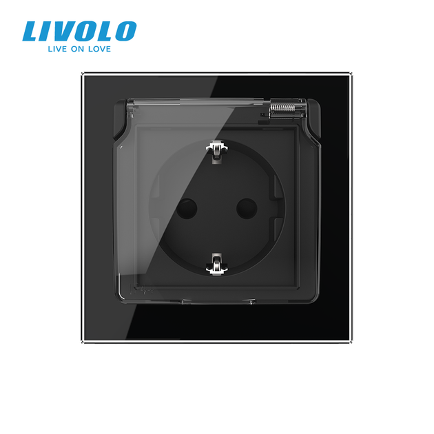 Электрическая розетка LIVOLO с крышкой IP44, заземление, чёрная, настенная, стеклянная рамка, 250В 16А - Фото 3 Электрическая розетка LIVOLO с крышкой IP44, заземление, чёрная, настенная, стеклянная рамка, 250В 16А - изображение 3