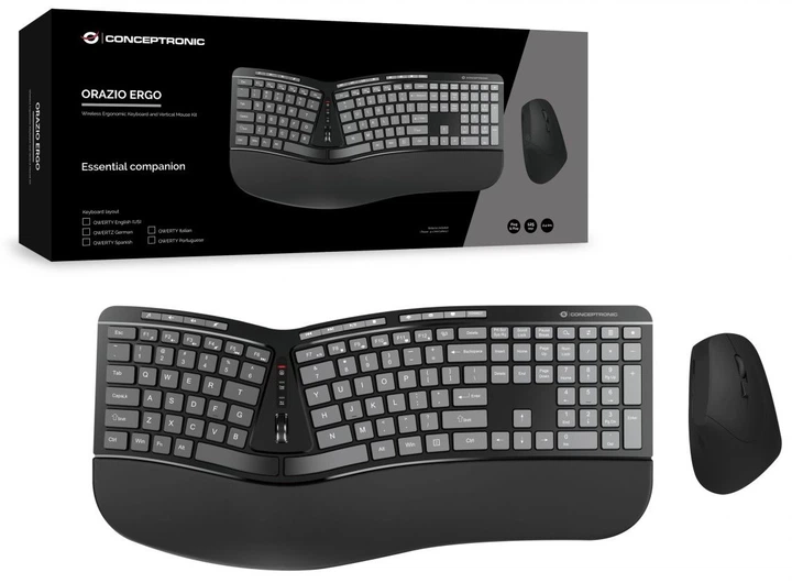 Zestaw bezprzewodowej Conceptronic Wireless Ergonomic Keyboard+Mouse EN (US) Black (ORAZIO02US) - obraz 6