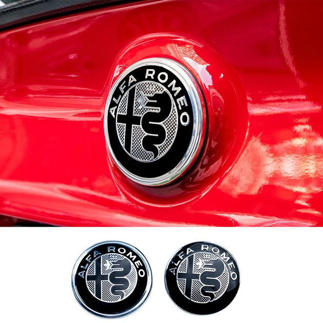 Наклейка Альфа ромео Alfa Romeo для знака капот багажник металлическая 75 мм знак черная - изображение 6