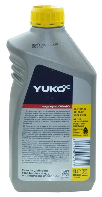 Олія YUKO VEGA SYNT 10W-40 SAE API SL/CF, 1 л (смаз270) - зображення 2